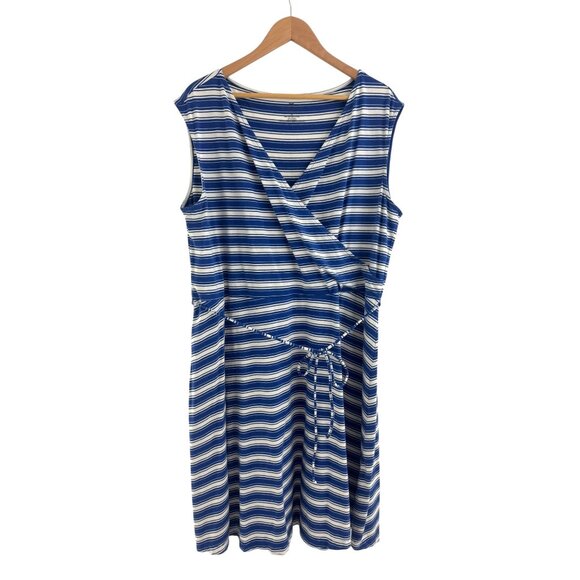 Talbots Blue White Striped Soft Knit Faux-Wrap Dress with Tie Size 2X 18 20 Plus - Picture 1 of 4